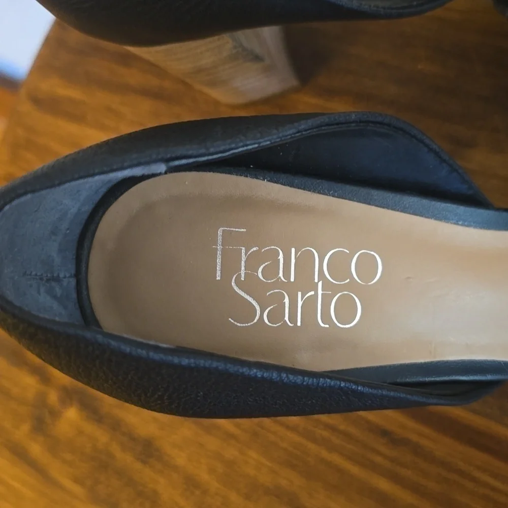 Franco Sarto|Black Pebbled Leather HIGH Block Heel Peep Toe Shoes Sz.7.5